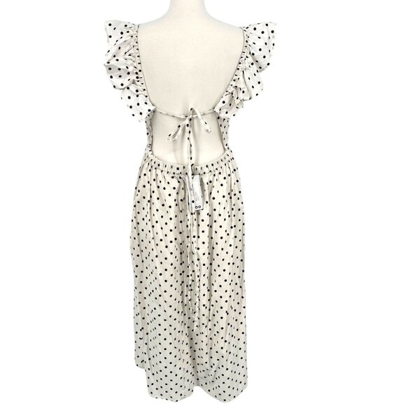 Boohoo Polka Dot Ruffle Midi Dress Open Back Tie Detail White Black Size 8 NWT - Picture 9 of 12